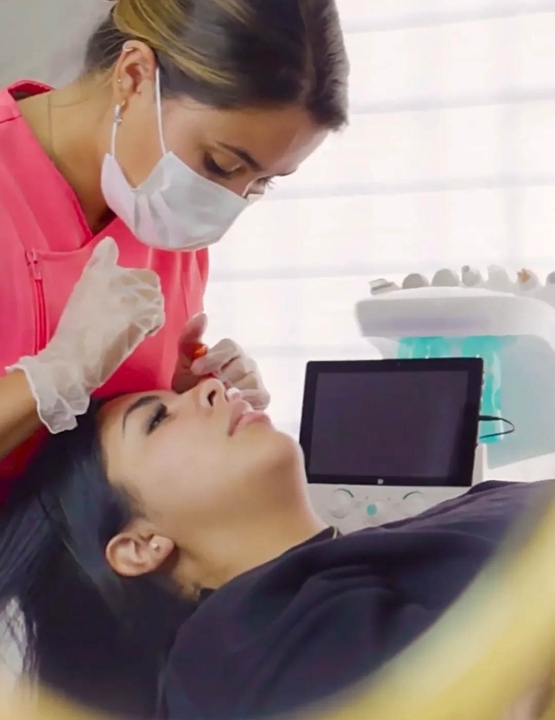Profesional de Clínica Beauty Line junto a la camilla de tratamiento, La Serena